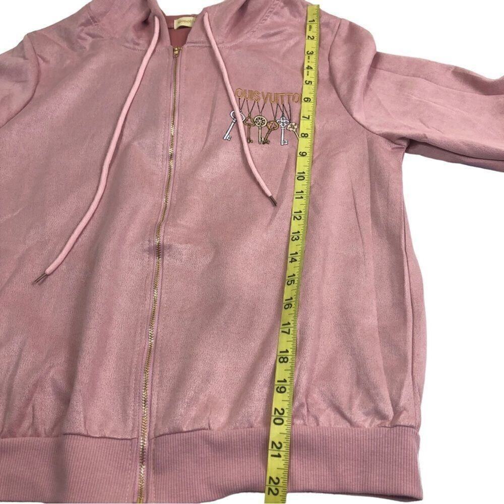 Designer Pink Embroidered Suede Hooded Jacket - Picture 9 of 11